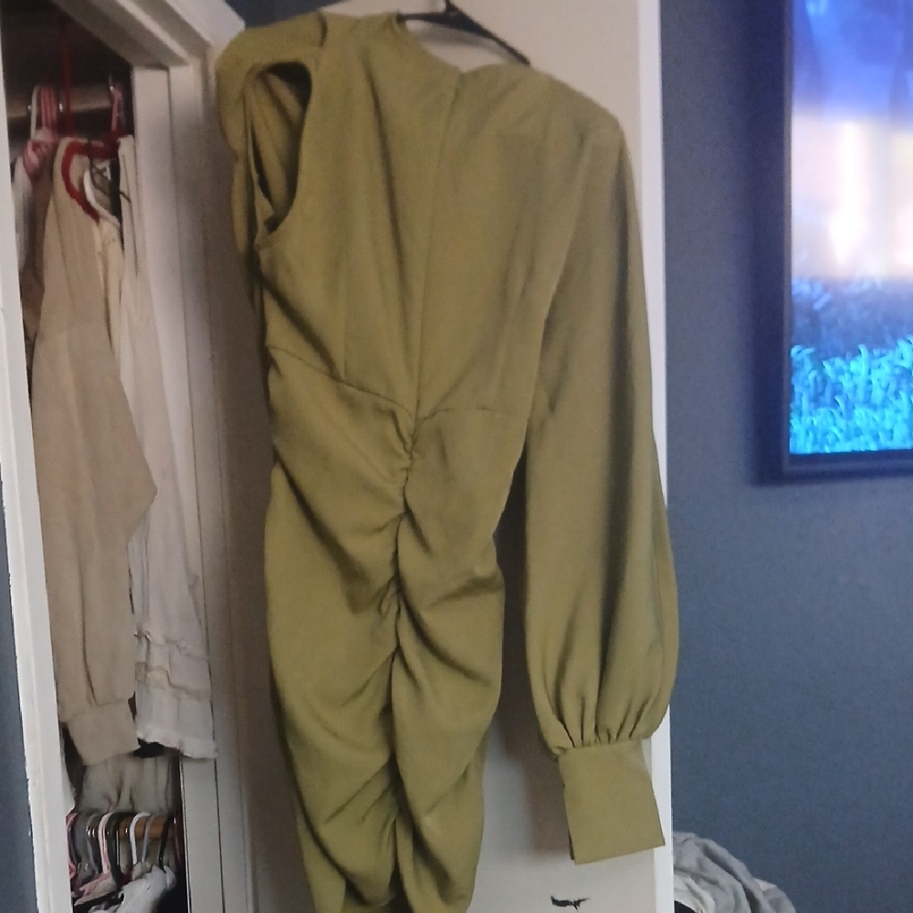 PrettyLittleThing Olive Green Long Sleeve Ruched Jumpsuit